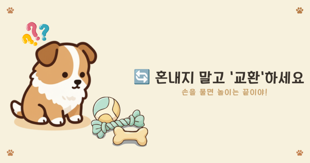 강아지 입질 교정 - 손 대신 장난감으로 교환해주는 방법